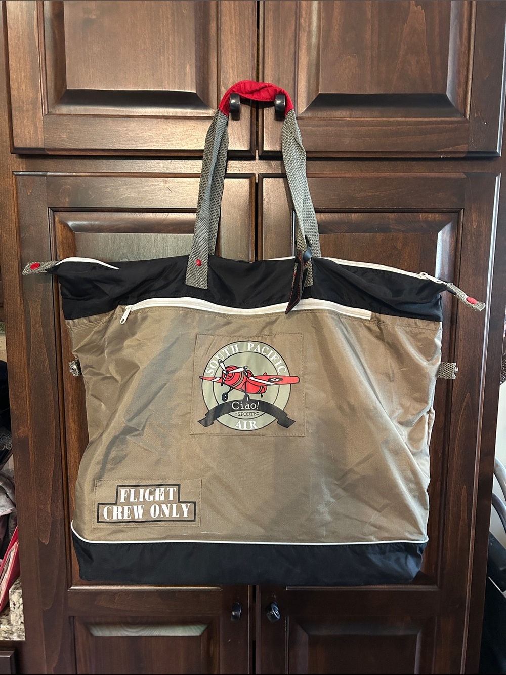 South Pacific Air Medium Flight Crew Only Soft Top Zip Bag in Tan & Black